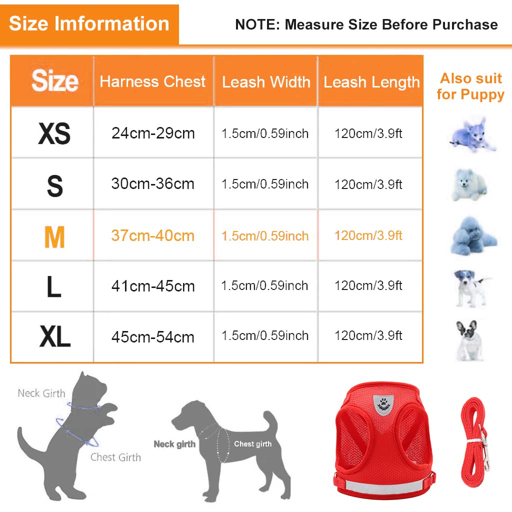 Qpets Cat Harness with 1.2m Dog Leash Adjustable Size Cats Vest Harness Breathable Mesh Fabric with Safety Reflective Strip Dog Harness for Cat Small Dog(M, Red) Qpets Cat Harness with 1.2m Dog Leash Adjustable Size Cats Vest Harness Breathable Mesh Fabric with Safety Reflective Strip Dog Harness for Cat Small Dog(M, Red)